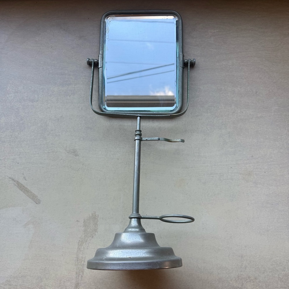 Antique Rectangular Beveled Mirror Shaving Stand Brush Mug Holder England